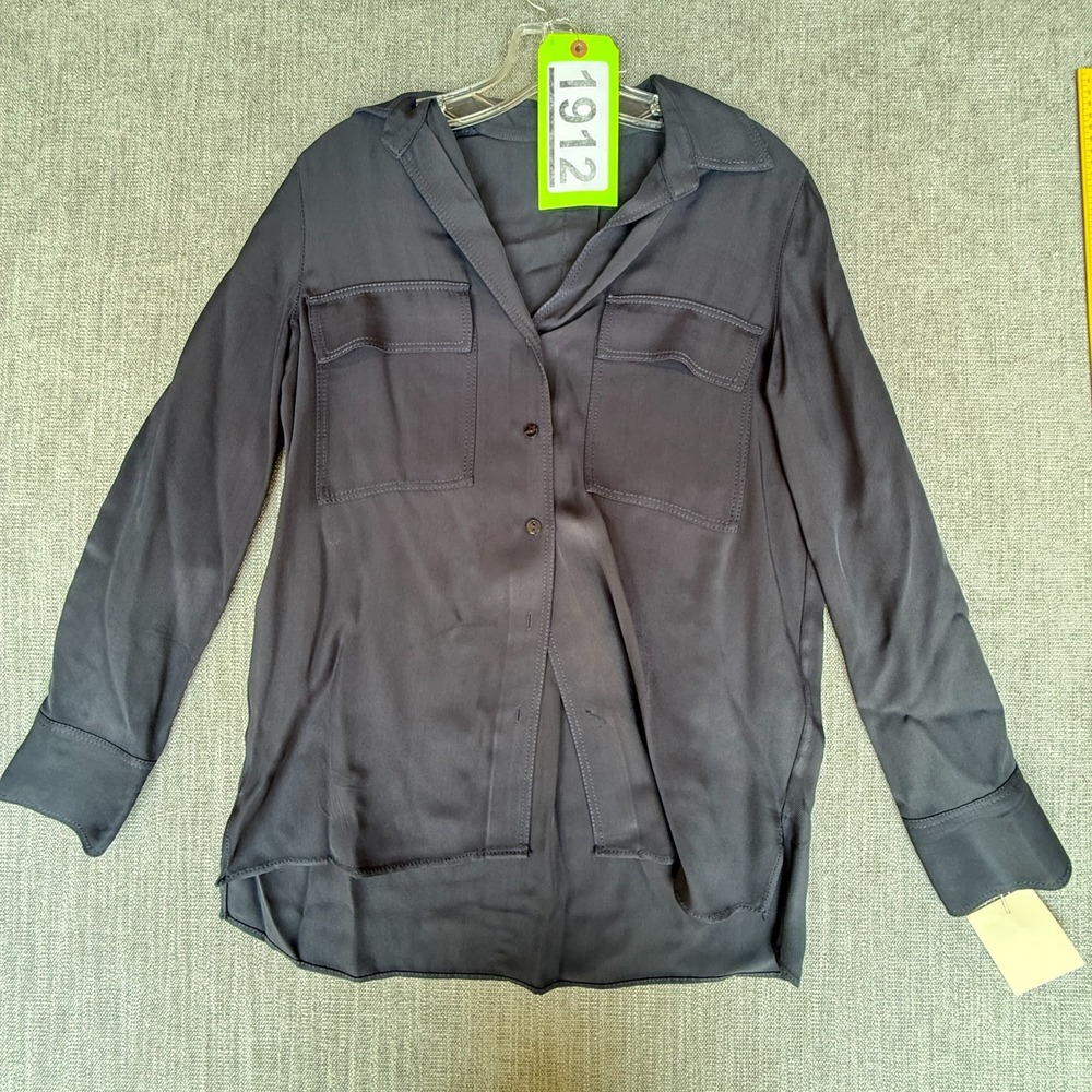 Massimo Dutti Shirt Top Womens 2 Navy Long Sleeve Workwear Lightweight Button Up